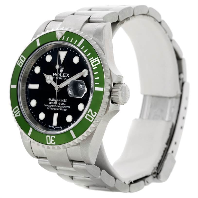 The Rolex Submariner 16610 Men
s Stainless Steel Black Dial 16610 Men
s Stainless Steel Black Dial watch is shown at a three-quarter angle, displaying the face, bezel, crown, and part of the bracelet.