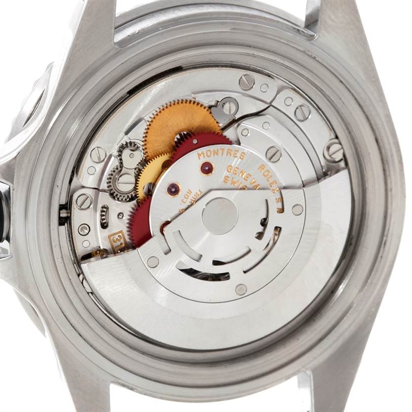 This image shows the back view of the internal mechanism of a Rolex Submariner 16610 Men
s Stainless Steel Black Dial 16610 Men
s Stainless Steel Black Dial watch, highlighting the gears and movement parts.