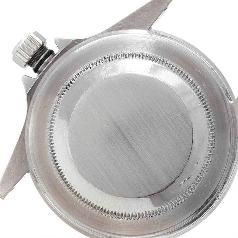 The image shows the case back and lugs of a Rolex Submariner 16610 Men
s Stainless Steel Black Dial 16610 Men
s Stainless Steel Black Dial, viewed from the rear.