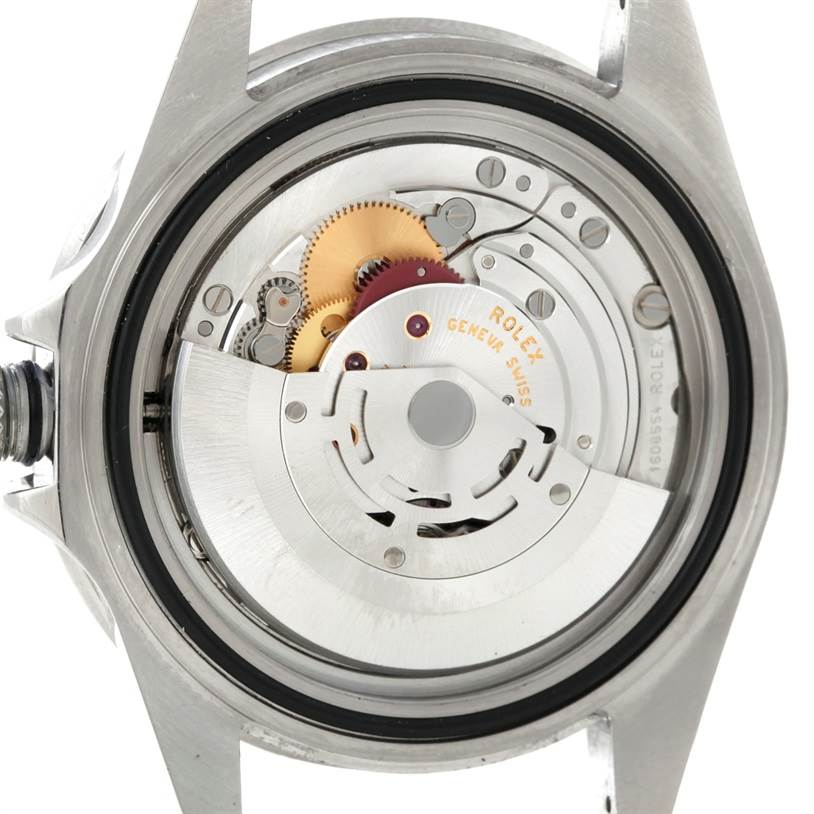 This image shows the internal mechanism and movement of a Rolex Submariner 16610 Men
s Stainless Steel Black Dial 16610 Men
s Stainless Steel Black Dial watch from the back case.