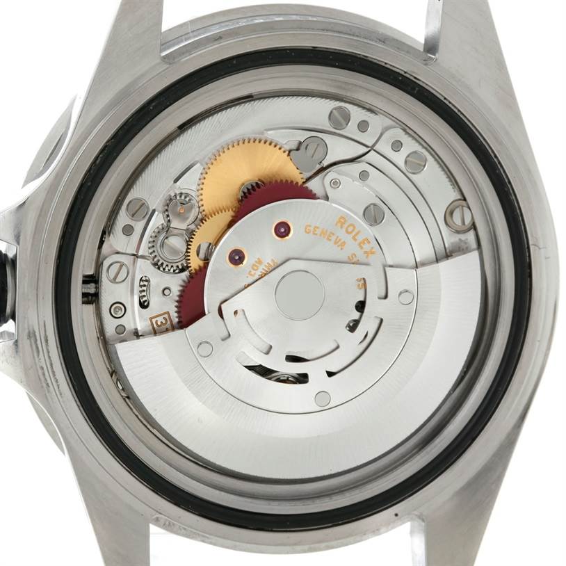 This image shows the back view of the movement and inner workings of a Rolex Submariner 16610 Men
s Stainless Steel Black Dial 16610 Men
s Stainless Steel Black Dial watch.