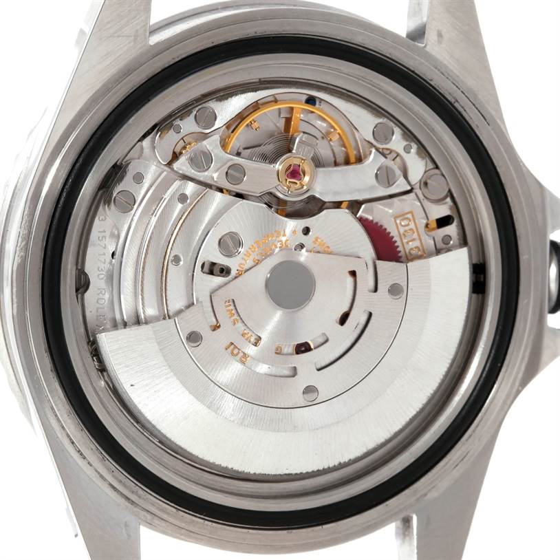 This is an image of the internal mechanical movement of a Rolex Submariner 14060 Men
s Stainless Steel Black Dial 14060 Men
s Stainless Steel Black Dial watch, viewed from the back.