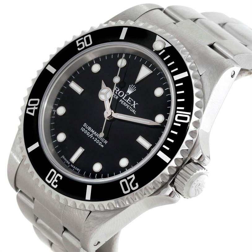 The image shows a close-up of a Rolex Submariner 14060 Men
s Stainless Steel Black Dial 14060 Men
s Stainless Steel Black Dial watch at a slight angle, featuring the face, bezel, and part of the bracelet.