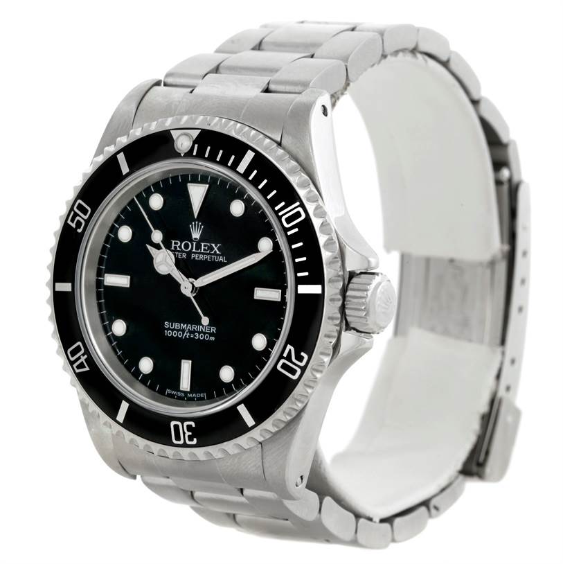 This image shows a Rolex Submariner 14060M Men
s Stainless Steel Black Dial 14060M Men
s Stainless Steel Black Dial watch from an angled front view, highlighting the face, bezel, crown, and bracelet.