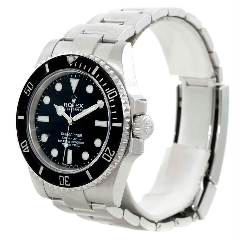 This image shows a Rolex Submariner 114060 Men
s Stainless Steel Black Dial 114060 Men
s Stainless Steel Black Dial watch at a three-quarter angle, highlighting the face, bezel, and bracelet.