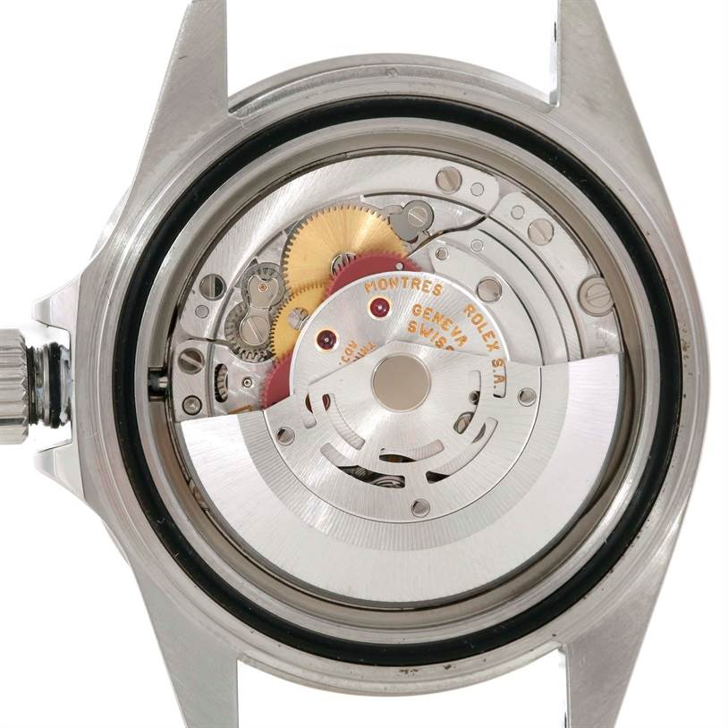 This image shows the internal automatic movement mechanism of a Rolex Submariner 16610 Men
s Stainless Steel Black Dial 16610 Men
s Stainless Steel Black Dial watch from the back angle.