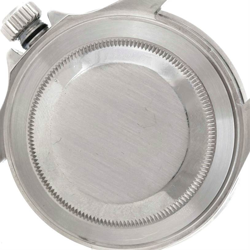 This photo shows the back casing and crown of a Rolex Submariner 16610 Men
s Stainless Steel Black Dial 16610 Men
s Stainless Steel Black Dial watch, viewed from the bottom side.