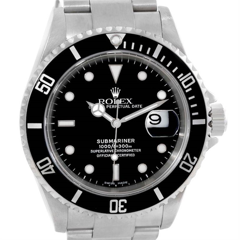 Rolex Submariner Mens Stainless Steel Black Dial Date Watch 16610 SwissWatchExpo