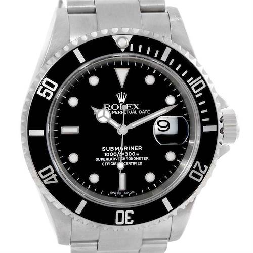 Photo of Rolex Submariner Mens Stainless Steel Black Dial Date Watch 16610