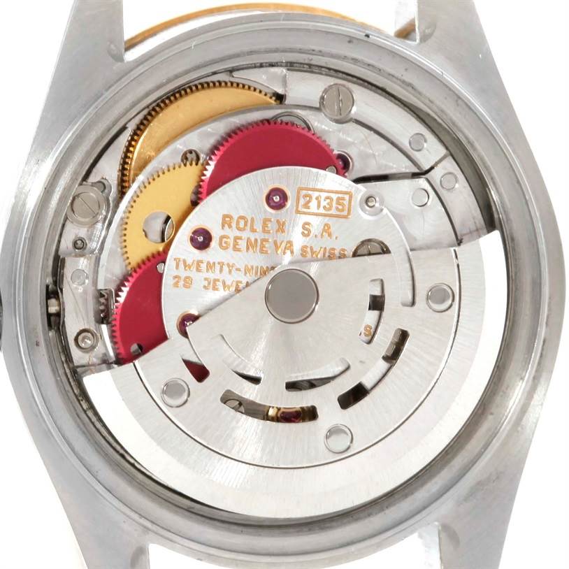 The image shows the internal mechanism of the Rolex Datejust 69173 Women's Stainless Steel Black Dial 69173 Women's Stainless Steel Black Dial watch from the back.