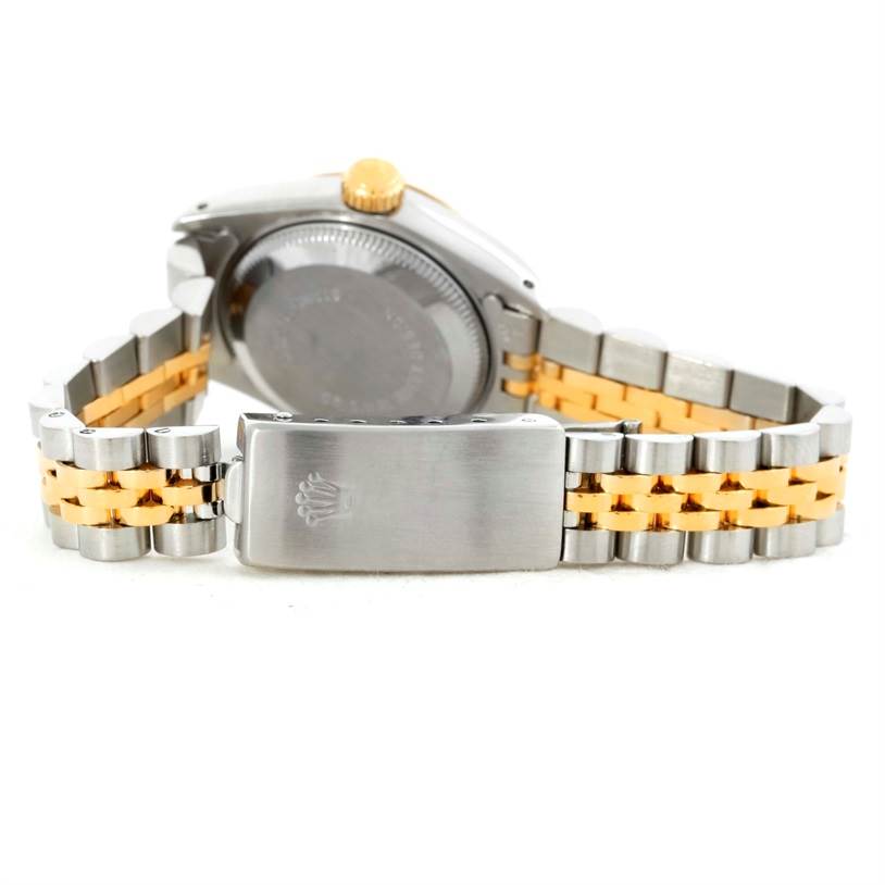 The image shows the back case and bracelet clasp of a Rolex Datejust 69173 Women's Stainless Steel Black Dial 69173 Women's Stainless Steel Black Dial watch from a rear angle.