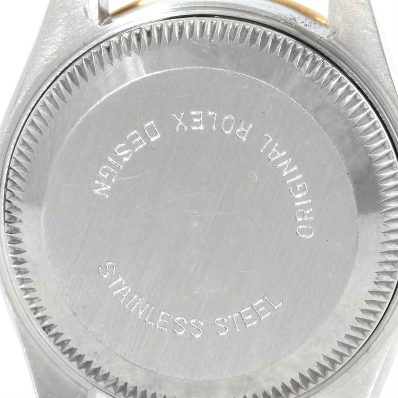 This image shows the back case of a Rolex Datejust 69173 Women's Stainless Steel Champagne Dial 69173 Women's Stainless Steel Champagne Dial watch, displaying the "Original Rolex Design" and "Stainless Steel" inscriptions.