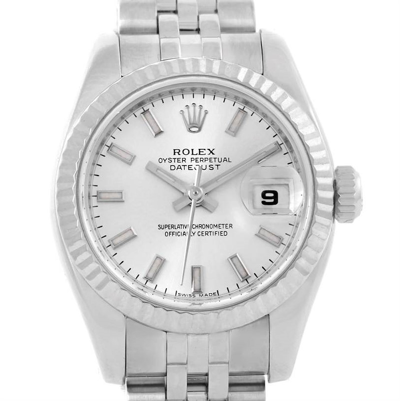 Rolex Datejust Silver Dial Steel 18K White Gold Ladies Watch 179174 SwissWatchExpo