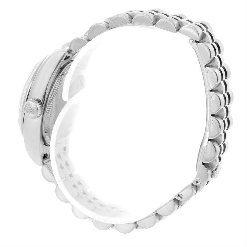 The image shows a side angle of a Rolex Datejust 179174 Women
s Stainless Steel Silver Dial 179174 Women
s Stainless Steel Silver Dial watch, focusing on the case and bracelet.