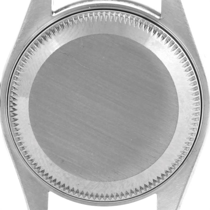 This is the case back of a Rolex Datejust 79174 Women's Stainless Steel White Dial 79174 Women's Stainless Steel White Dial watch in a close-up view.