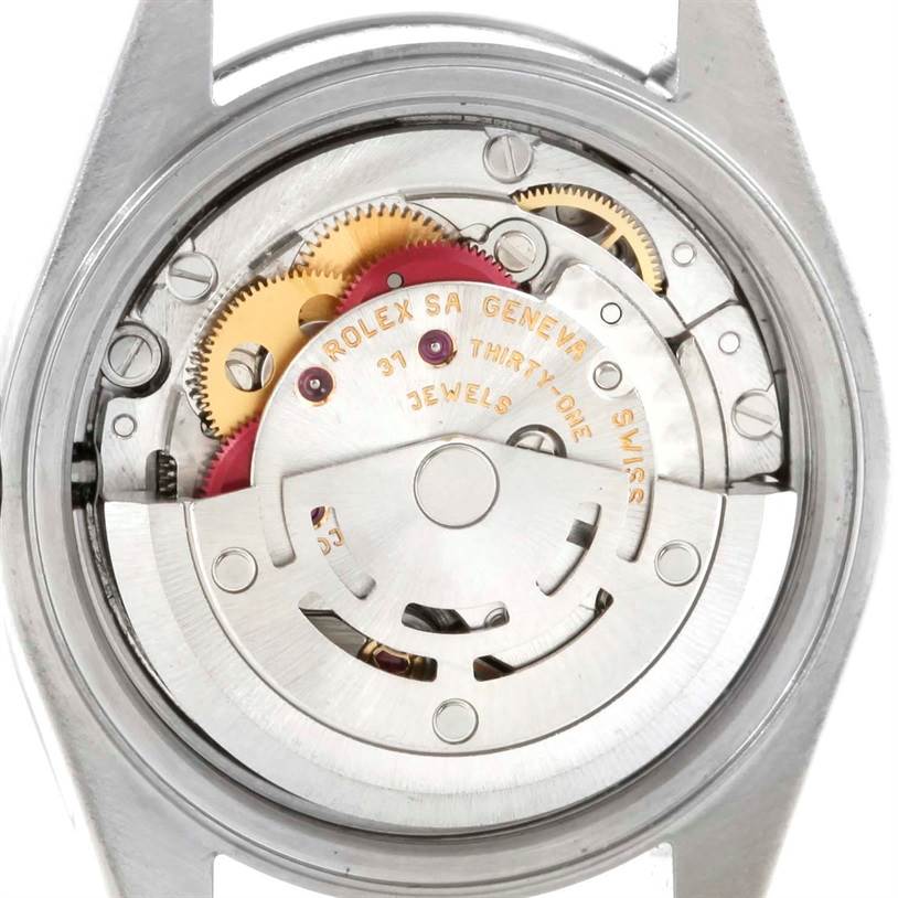 This image shows the inner mechanical movement of a Rolex Datejust 79174 Women's Stainless Steel White Dial 79174 Women's Stainless Steel White Dial watch from a top-down angle.