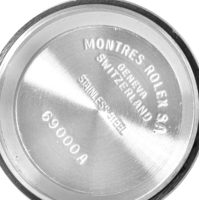 This image shows the back case cover of a Rolex Datejust 69173 Women's Stainless Steel Champagne Dial 69173 Women's Stainless Steel Champagne Dial watch, highlighting the stainless steel material and model number.