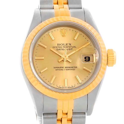 Photo of Rolex Datejust Womens Steel 18k Yellow Gold Champagne Dial Watch 69173