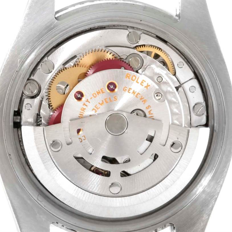 This image shows the internal movement parts of a Rolex Datejust 179174 Women's Stainless Steel Pink Dial 179174 Women's Stainless Steel Pink Dial watch viewed from the case back.