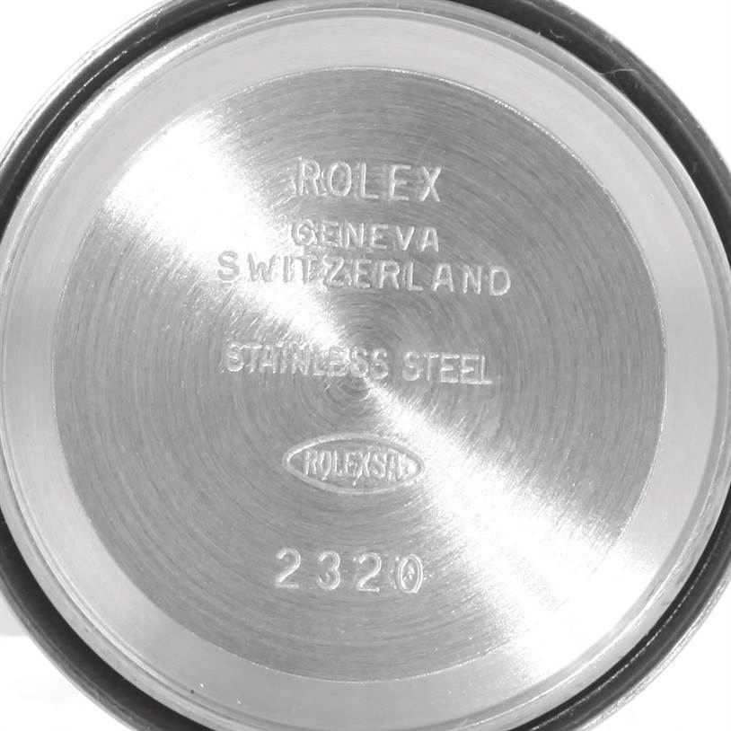 The image shows the stainless steel case back of a Rolex Datejust 179174 Women's Stainless Steel Pink Dial 179174 Women's Stainless Steel Pink Dial watch, including the branding and model number.