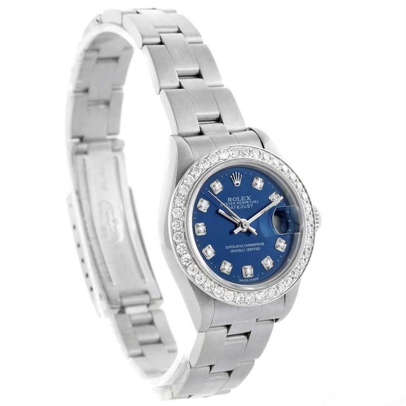 Rolex Datejust Ladies Blue Diamond Dial Bezel Steel Watch 69160 SwissWatchExpo