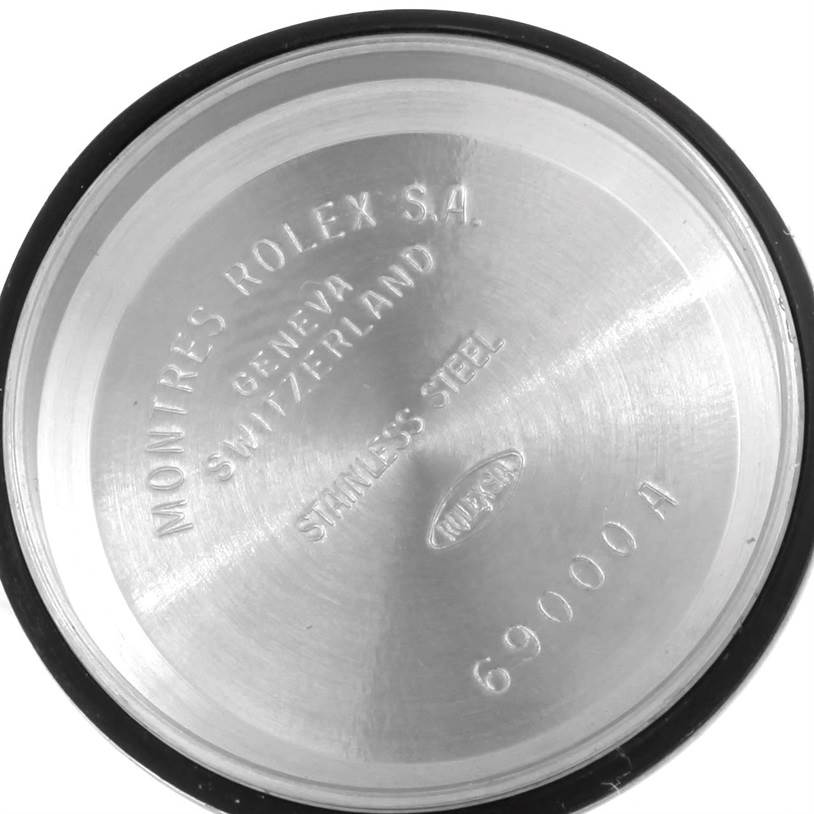 This image shows the inside of the case back of a Rolex Datejust 69173 Women's Stainless Steel Champagne Dial 69173 Women's Stainless Steel Champagne Dial watch, displaying its engravings and serial numbers.