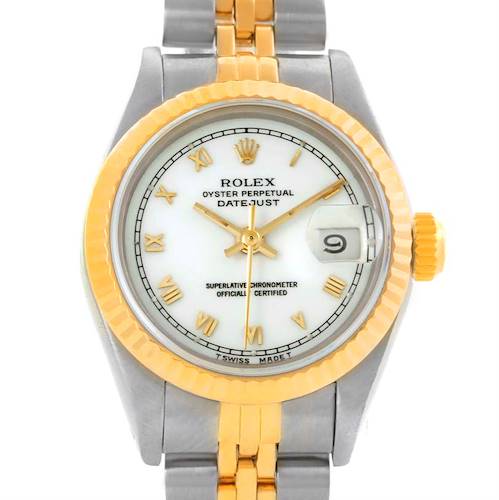 Photo of Rolex Datejust Womens Steel 18k Yellow Gold White Dial Watch 69173