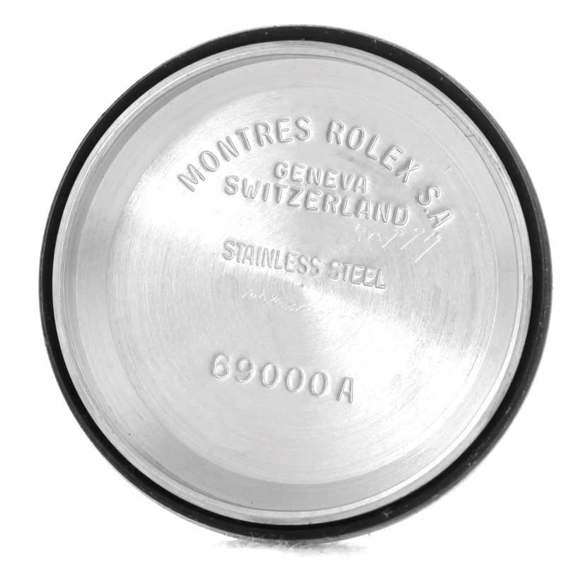 This image shows the stainless steel case back of a Rolex Datejust 69173 Women's Stainless Steel Champagne Dial 69173 Women's Stainless Steel Champagne Dial watch, model number 69000A.