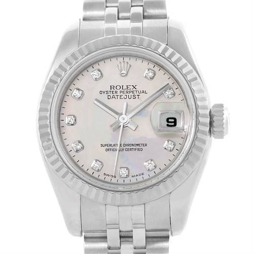Photo of Rolex Datejust Ladies 18K White Gold Goldust MOP Diamond Watch 179174
