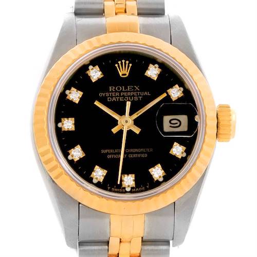 Photo of Rolex Datejust Steel 18k Yellow Gold Diamond Watch 69173 Box Papers