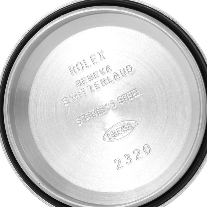 The image shows the interior case back of a Rolex Datejust 179174 Women's Stainless Steel White Dial 179174 Women's Stainless Steel White Dial watch, showcasing its inscriptions and stainless steel material.