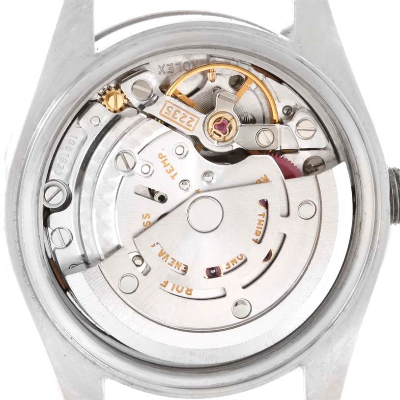 The image shows the movement mechanism of a Rolex Datejust 79174 Women's Stainless Steel Mother of Pearl Dial 79174 Women's Stainless Steel Mother of Pearl Dial watch from a rear angle.