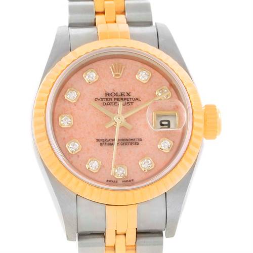 Photo of Rolex Datejust Ladies Steel 18k Yellow Gold Pink Coral Watch 79163