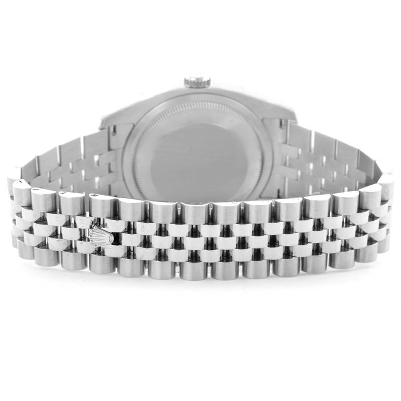 This image shows the back view of a Rolex Datejust 116234 Stainless Steel Silver Dial 116234 Stainless Steel Silver Dial watch, highlighting its Jubilee bracelet and clasp.