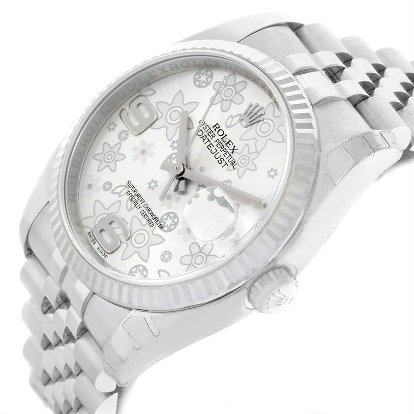 This image shows a close-up of the Rolex Datejust 116234 Stainless Steel Silver Dial 116234 Stainless Steel Silver Dial watch at a 45-degree angle, highlighting the face, bezel, and bracelet.