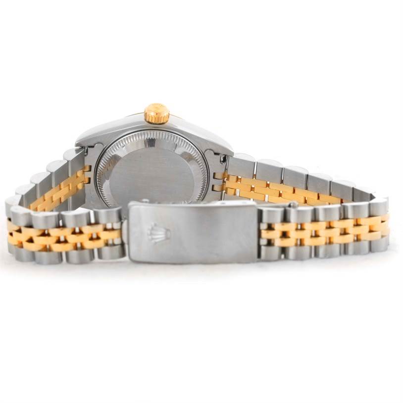 The image shows the back and bracelet of a Rolex Datejust 69173 Women's Stainless Steel Champagne Dial 69173 Women's Stainless Steel Champagne Dial watch, featuring a two-tone metal design with the watch case back and clasp.