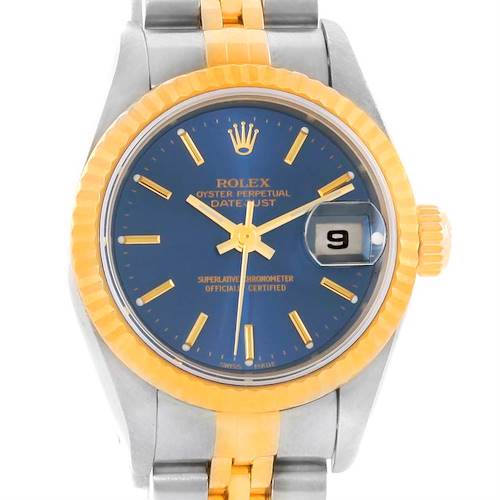 Photo of Rolex Datejust Ladies Steel 18k Yellow Gold Blue Dial Watch 79173