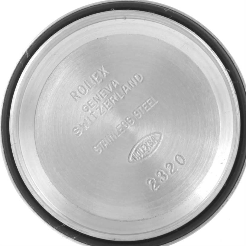 This is the inside view of the stainless steel back cover of a Rolex Datejust 179173 Women's Steel and Gold (two tone) White Dial 179173 Women's Steel and Gold (two tone) White Dial model.