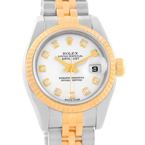 Photo of Rolex Datejust Steel 18K Yellow Gold White Diamond Dial Watch 179173