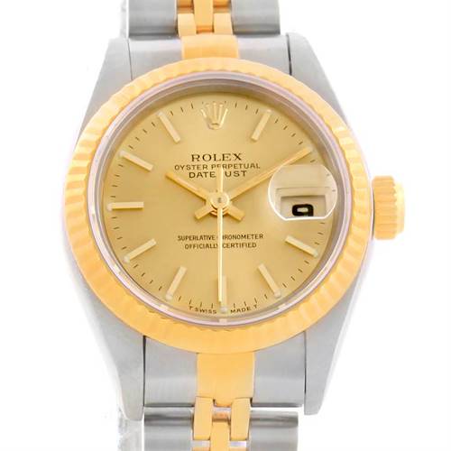 Photo of Rolex Datejust Steel 18k Yellow Gold Baton Dial Watch 69173