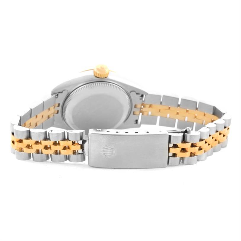 This image shows the back and bracelet clasp of the Rolex Datejust 69173 Women's Stainless Steel Champagne Dial 69173 Women's Stainless Steel Champagne Dial watch, highlighting its two-tone design.