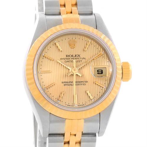 Photo of Rolex Datejust Steel 18k Yellow Gold Tapestry Dial Watch 69173