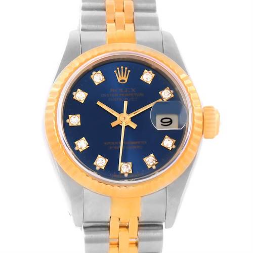 Photo of Rolex Datejust Steel 18k Yellow Gold Blue Diamod Dial Ladies Watch 69173