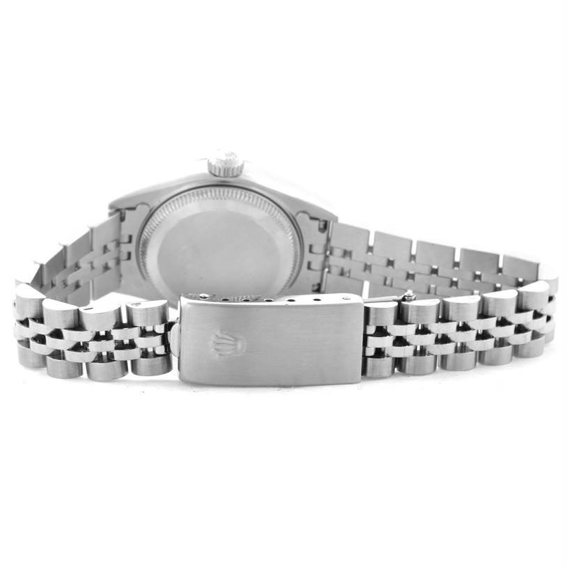 The image shows the back case and bracelet of a Rolex Datejust 69174 Women
s Stainless Steel Pink Dial 69174 Women
s Stainless Steel Pink Dial watch.