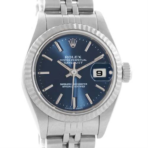Photo of Rolex Datejust Ladies Steel 18k White Gold Blue Dial Watch 79174