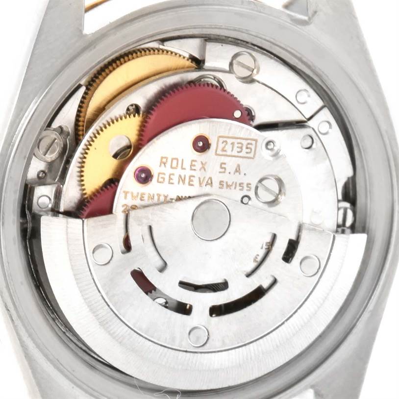 The image shows the internal movement mechanism of a Rolex Datejust 69173 Women's Stainless Steel Mother of Pearl Dial 69173 Women's Stainless Steel Mother of Pearl Dial watch, viewed from the back.