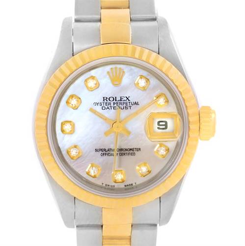Photo of Rolex Datejust Steel 18k Yellow Gold Mother of Pearl Diamond Watch 69173