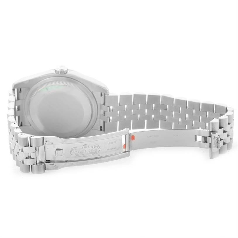 The image shows the back case and the open clasp of a Rolex Datejust 116244PFAO Women's Stainless Steel Pink Dial 116244PFAO Women's Stainless Steel Pink Dial watch, revealing the bracelet and inner clasp details.