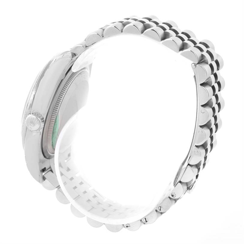 This image shows the side view of a Rolex Datejust 116244PFAO Women's Stainless Steel Pink Dial 116244PFAO Women's Stainless Steel Pink Dial model, focusing on the case and bracelet.