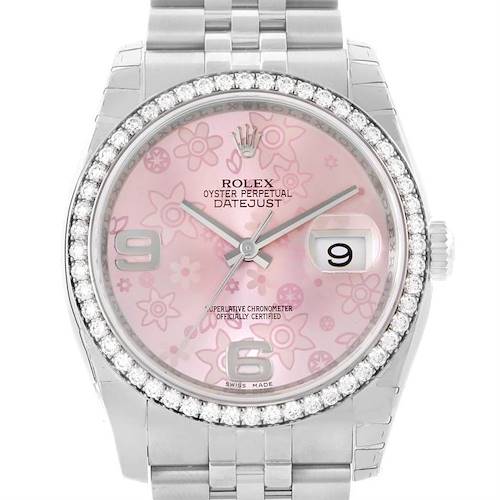 Photo of Rolex Datejust Steel White Gold Diamond Pink Floral Dial Watch 116244 Unworn